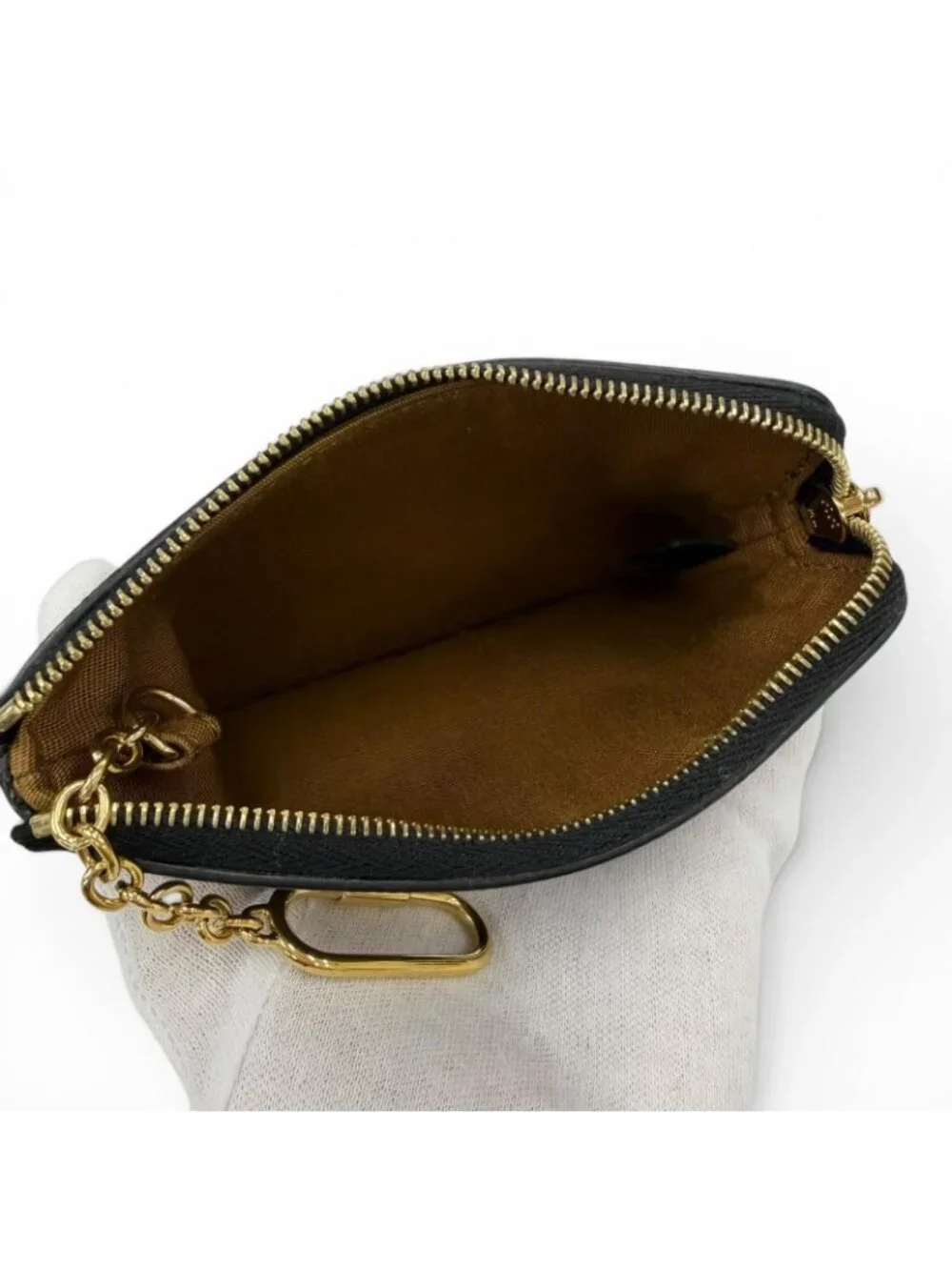 Celine Triomphe Canvas Key Ring Coin Case Black